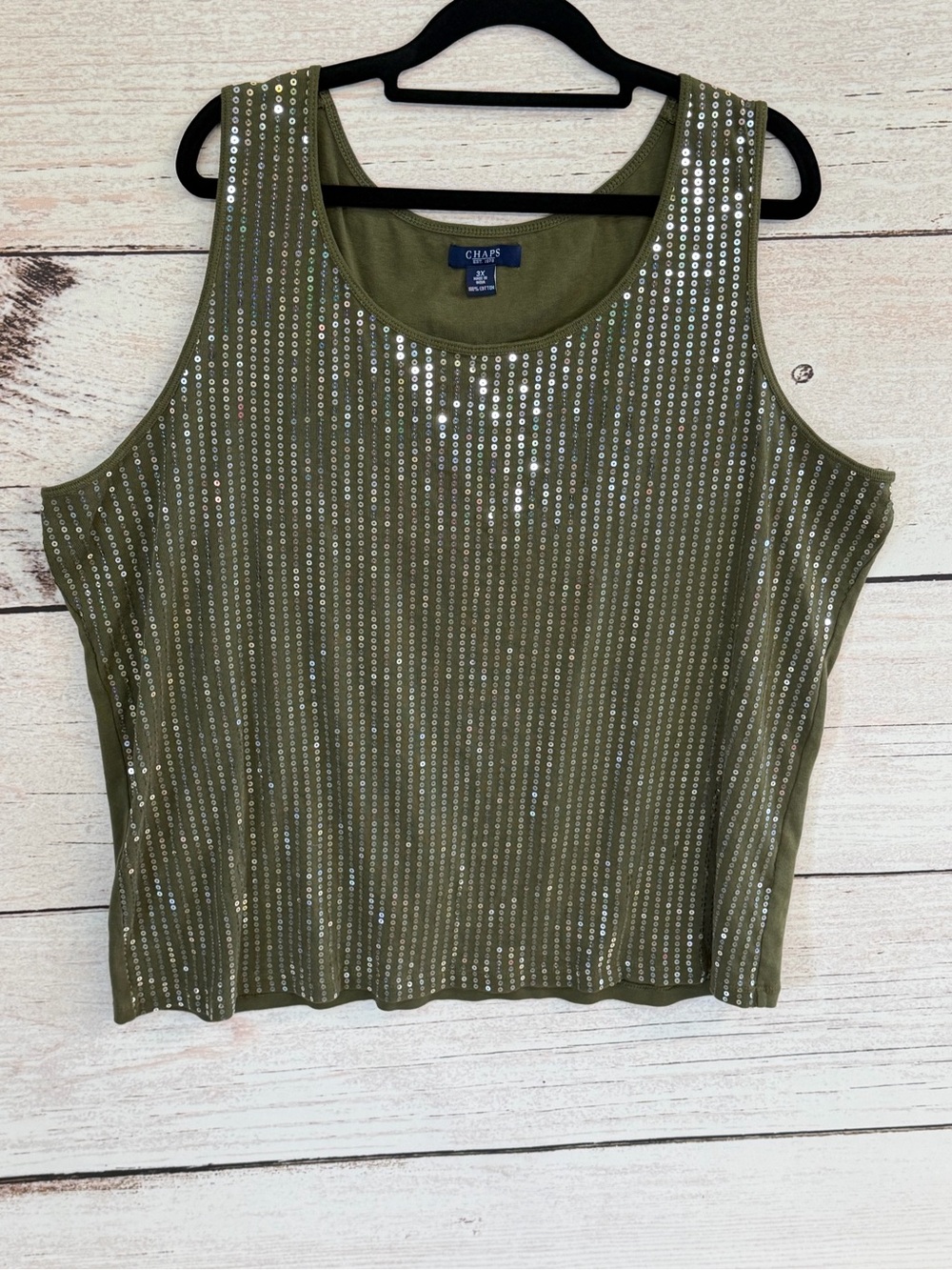 Chaps Olive Sequin Stripe Tank